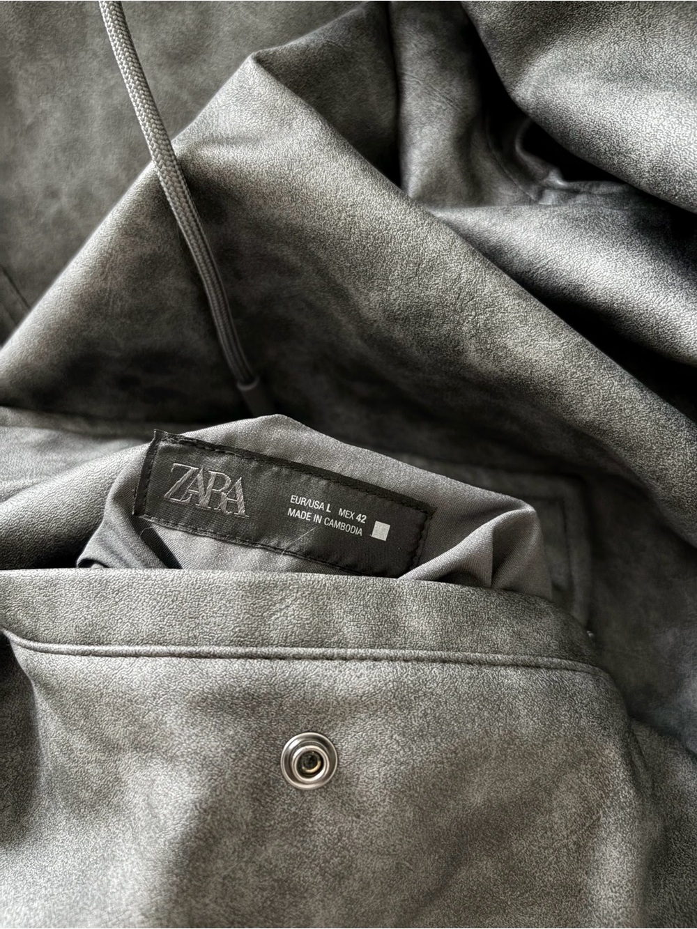 ZARA REVERSIBLE LEATHER BOMBER JACKET GRAY LARGE - Picture 12 of 14